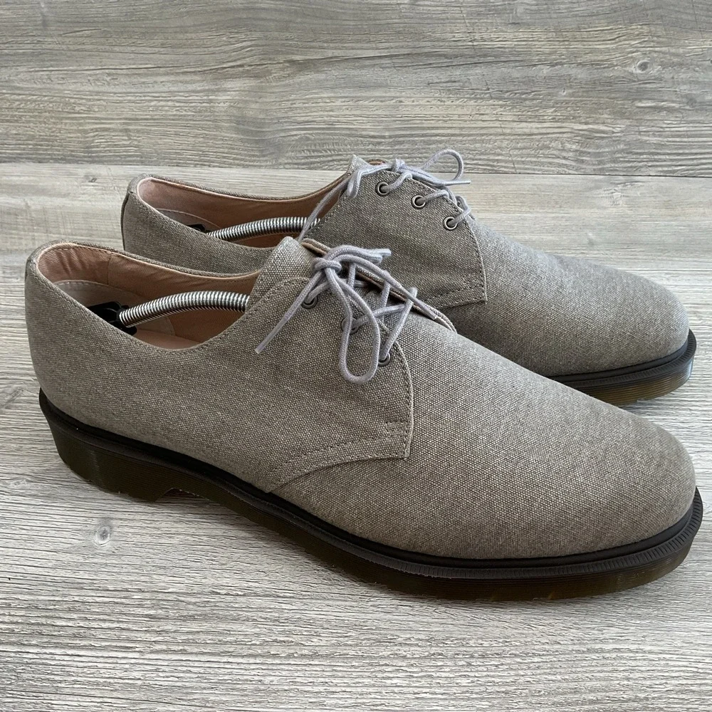 Dr Doc Martens Lester 3 Eye Canvas Oxford Casual Dress Shoes Gray Men's Size 14